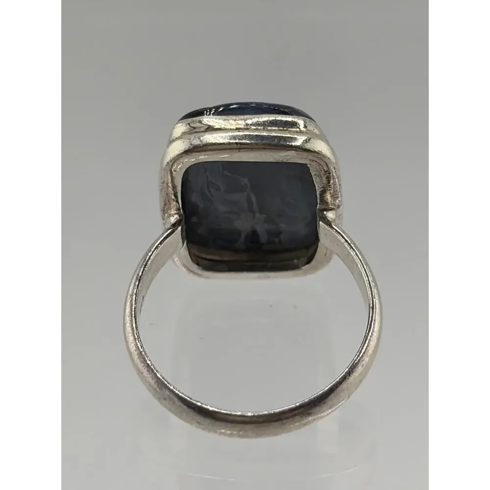 Rectangular Blue Pietersite Sterling Silver Ring Artisan Jewelry 8.5